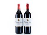 two bottles of red wine on a white background