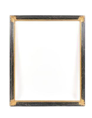 a black and gold picture frame with a white background