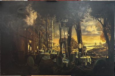 une image d'un tableau sur un chevalet dans une pièce