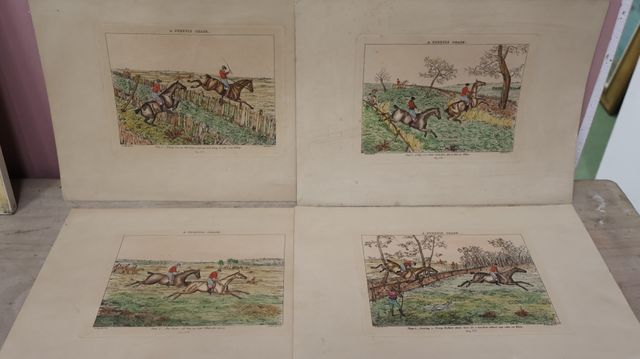 Quatre gravures anglaises « steeple chase »