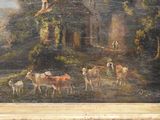 a picture of a painting of cows in a field