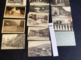 several old black and white photographs of people and buildings