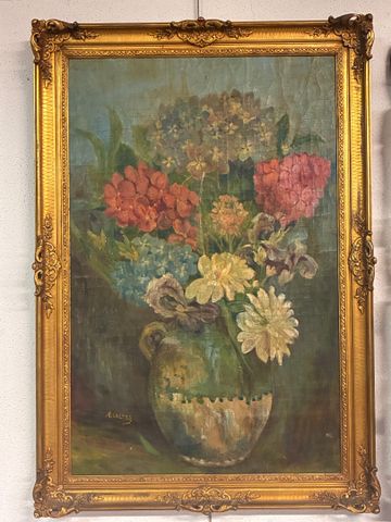 M. LALYRE (XIXÈ-XXÈ). « Bouquet » Huile sur toile signée an bas à...