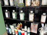 a shelf with many different types of products on it