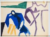 an image of a painting of a man and a woman sitting on a bench