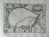 an old drawing of a map of a city with a bird on it