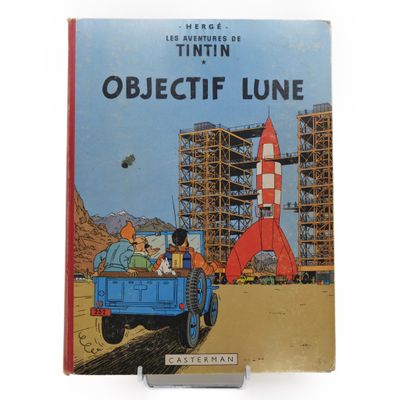 Tintin Objectif Lune Dos toilé rouge B29 1960