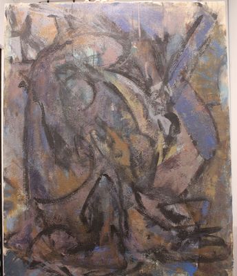 an image of a painting of a man with a guitar in front of a painting