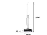 On voit un aspirateur blanc et noir, avec les dimensions de la serpillière