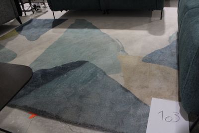 une photo d'un salon avec un canapé et un tapis au sol