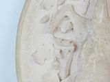 a white plate with a picture of a woman holding a bird