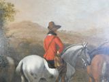 un tableau représentant un homme vêtu d'un manteau rouge chevauchant un cheval blanc