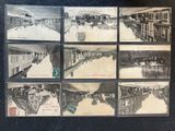 plusieurs photographies en noir et blanc d'une gare où l'on voit des personnes sur les voies