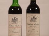 two bottles of wine sitting next to each other on a table