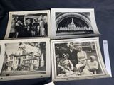 four old black and white photographs of a family in front of a church