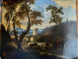 a painting of a painting of a landscape with a castle in the background