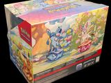 a box of pokemon trading cards on a black background