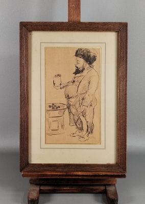 une image représentant un dessin d'un homme tenant un verre de vin