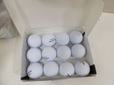 a box of golf balls sitting on a table