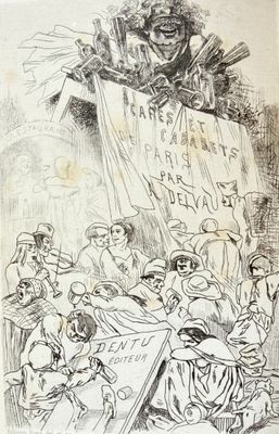 une image représentant un dessin d'un groupe de personnes devant une banderole