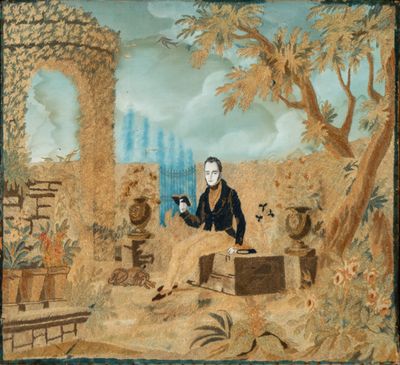 une image représentant un tableau où l'on voit un homme assis dans un jardin