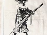 a black and white drawing of a man holding a rifle