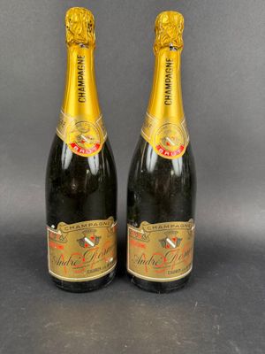 two bottles of champagne on a grey background