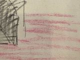 a drawing of a man sitting on a bench