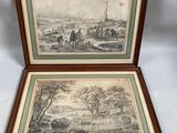two framed prints of a landscape with a man on a horse and a man on a horse