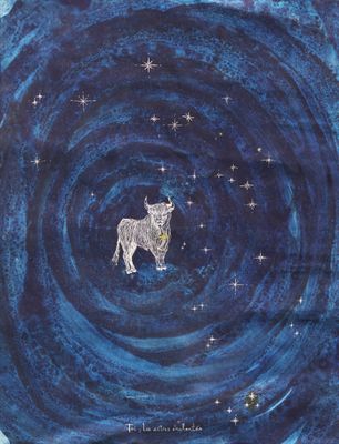 une image représentant un tableau où l'on voit un mouton au milieu d'un tourbillon bleu