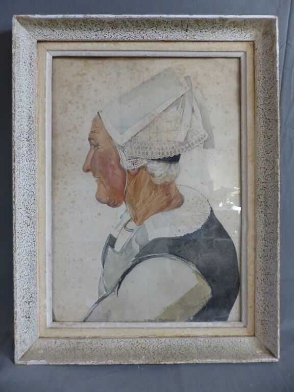 Joseph Stany GAUTHIER (1883-1969) Portrait de Anna PESQUER aquarelle signée en bas 52,5 x 37,5 cm (piqûres)