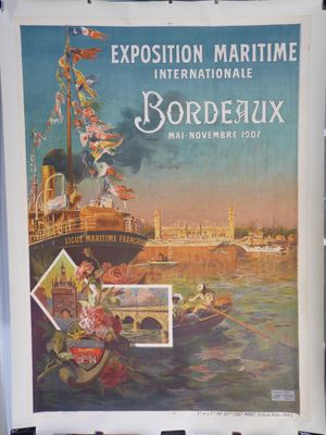 une image représentant une affiche sur laquelle figure un bateau dans l'eau avec des personnes à bord