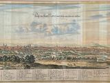 tableau représentant une vue d'une ville, avec une ville au premier plan