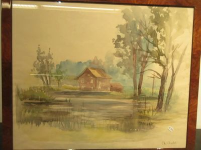 14.55 - TH. CHARLES, AQUARELLE, PAYSAGE AVEC RIVIERE - 47x56…