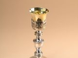silver plated goblet with a floral design on the rim