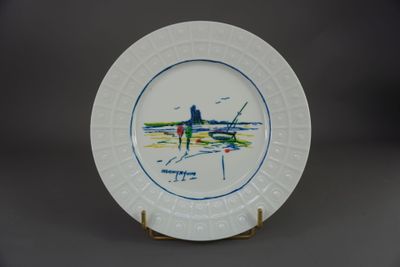 Assiette en porcelaine à décor de bord de mer multicolore pe…