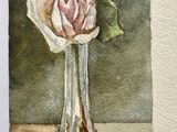 a painting of a rose in a vase on a table