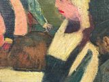 an oil painting of a group of people sitting around a table