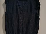 navy blue sweater vest with v - neck and buttoned front