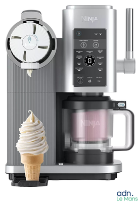 an ice cream cone sitting next to a coffee maker