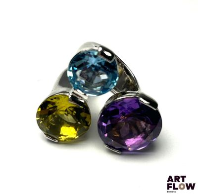 PIANEGONDA Bague en argent 925 ornée d'une topaze, d'un quar…