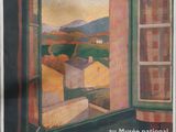 an image of a painting of a window with a view of the countryside