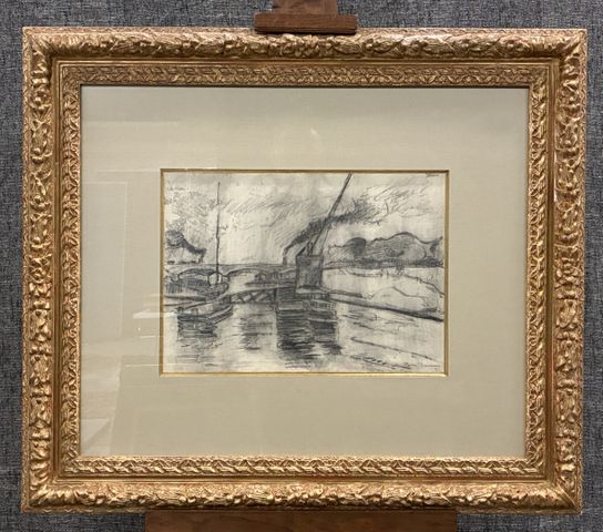 Armand GUILLAUMIN (1841-1927) « Les grues sur la Seine » Fusain s...