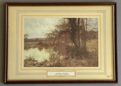 an image of a painting of a river with trees in the background