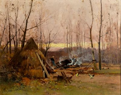 un tableau représentant un groupe de personnes dans les bois