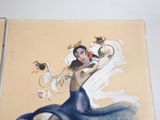 a painting of a woman in a blue dress on the wall