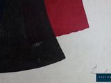 a picture of a painting of a black, red, and blue dress