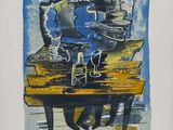 an image of a picture of a painting of a man sitting at a table
