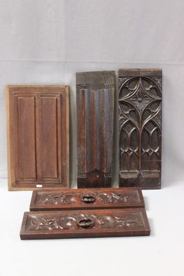 four different types of carved wood doors on a white background
