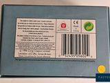 a blue box with a bar code on it